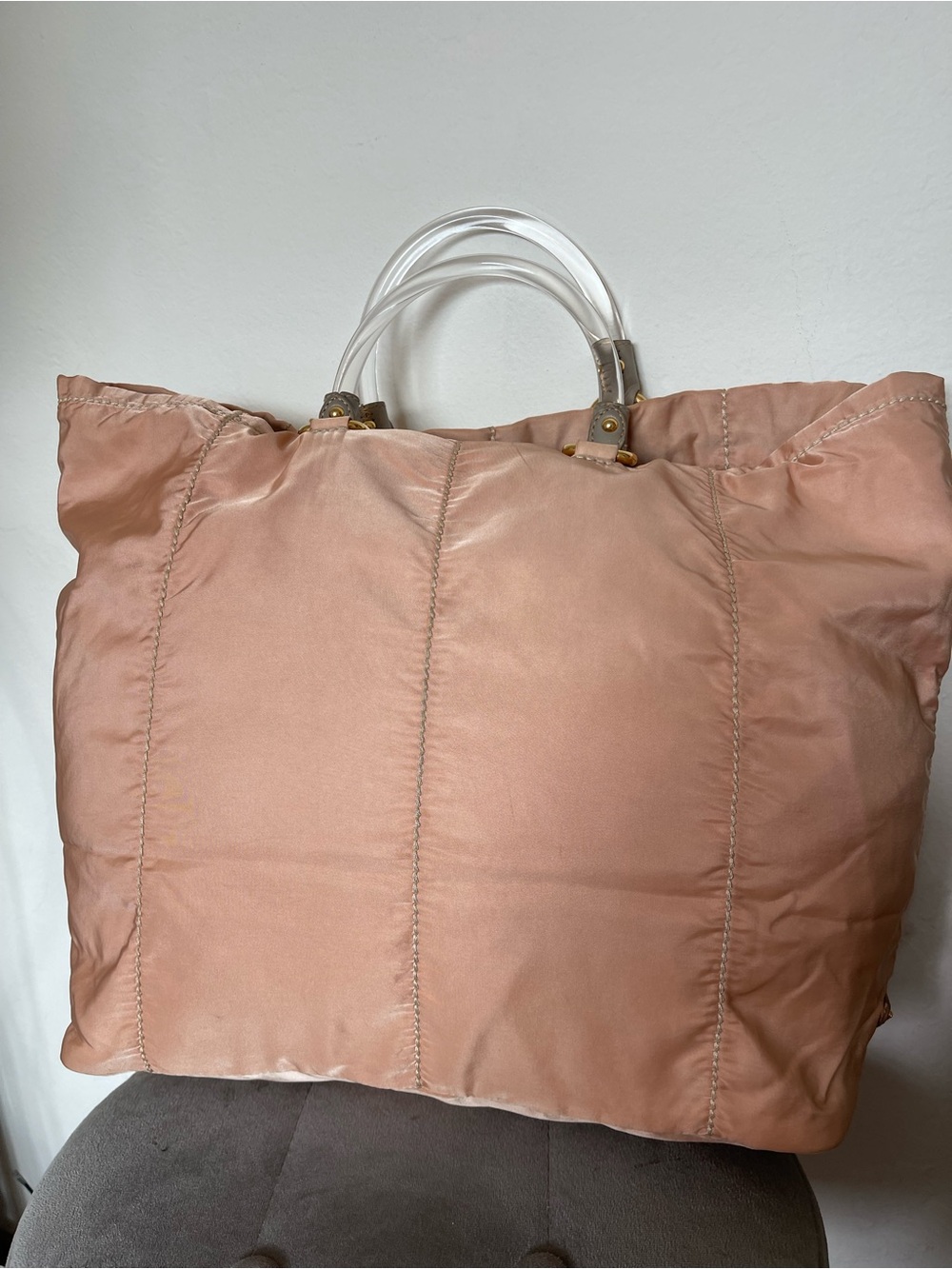 Prada Salmon-Pink Tote with Clear Top Handles - Picture 4 of 14